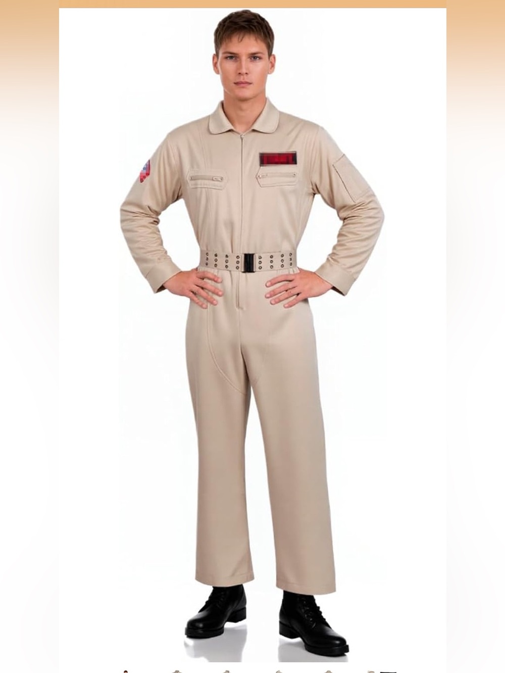Ghostbusters Beige Utility Jumpsuit with Studded Belt small